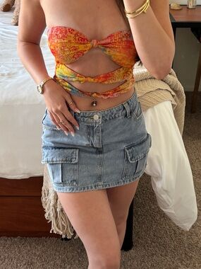 Forever 21 Light Blue Denim Cargo Mini Skirt